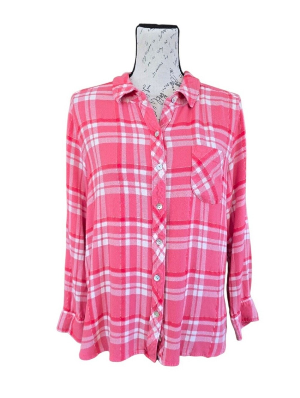 Tommy Bahama Pink White Plaid Long Sleeve Button Shirt L